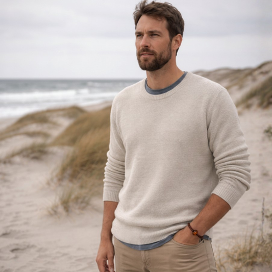 Herrearmbånd i læder med rav